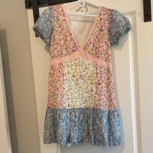 Altar'd State Floral Mini Dress in Blue and Pink